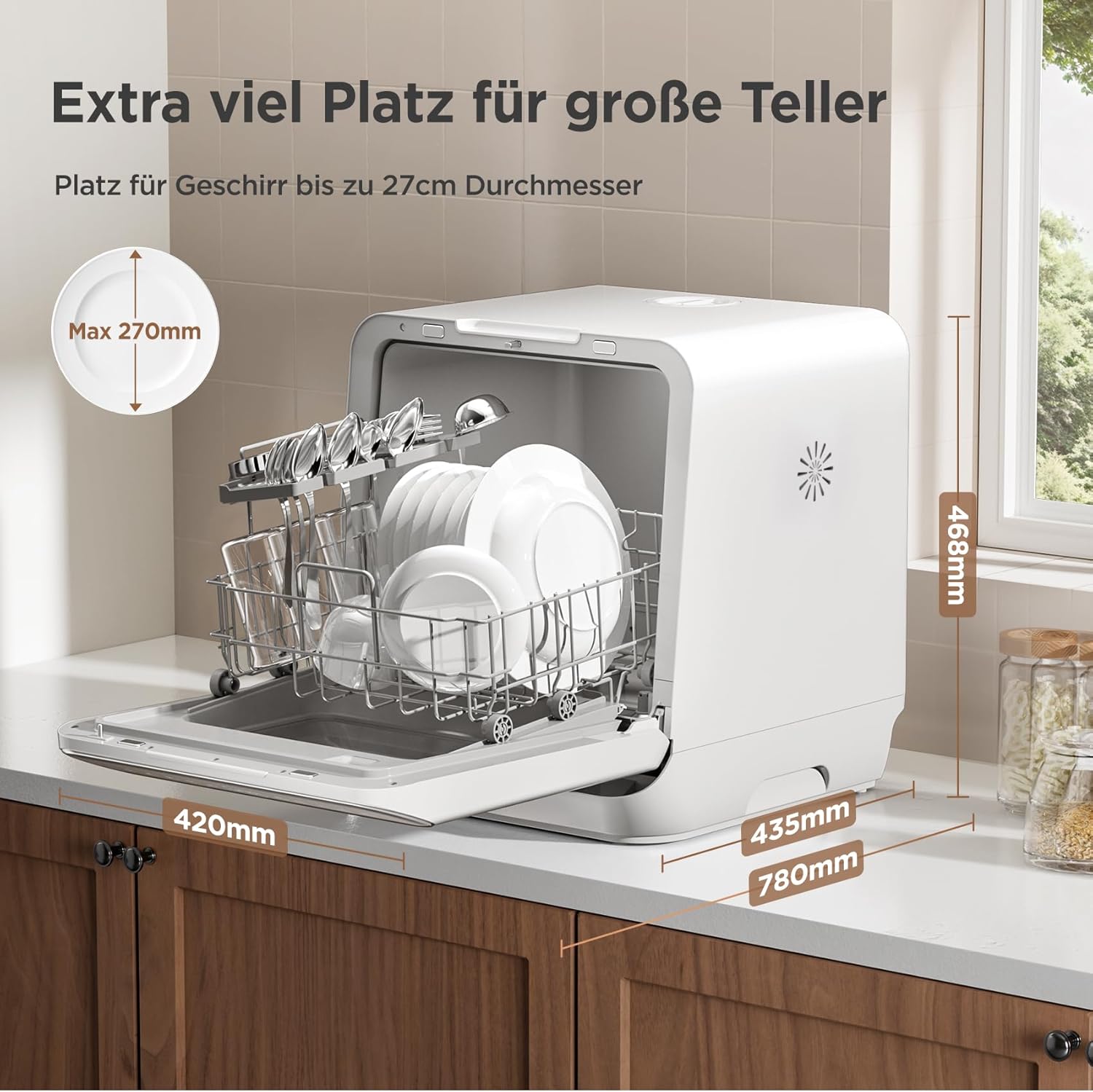 Midea Tischgeschirrspüler für 3 Gedecke, mit und ohne Wasseranschluss Verwendbar, IOT-Steuerung, 6+1 Programme, Touch Control, Mini Geschirrspüler für Wohnungen, Schlafsäle und Wohnmobile