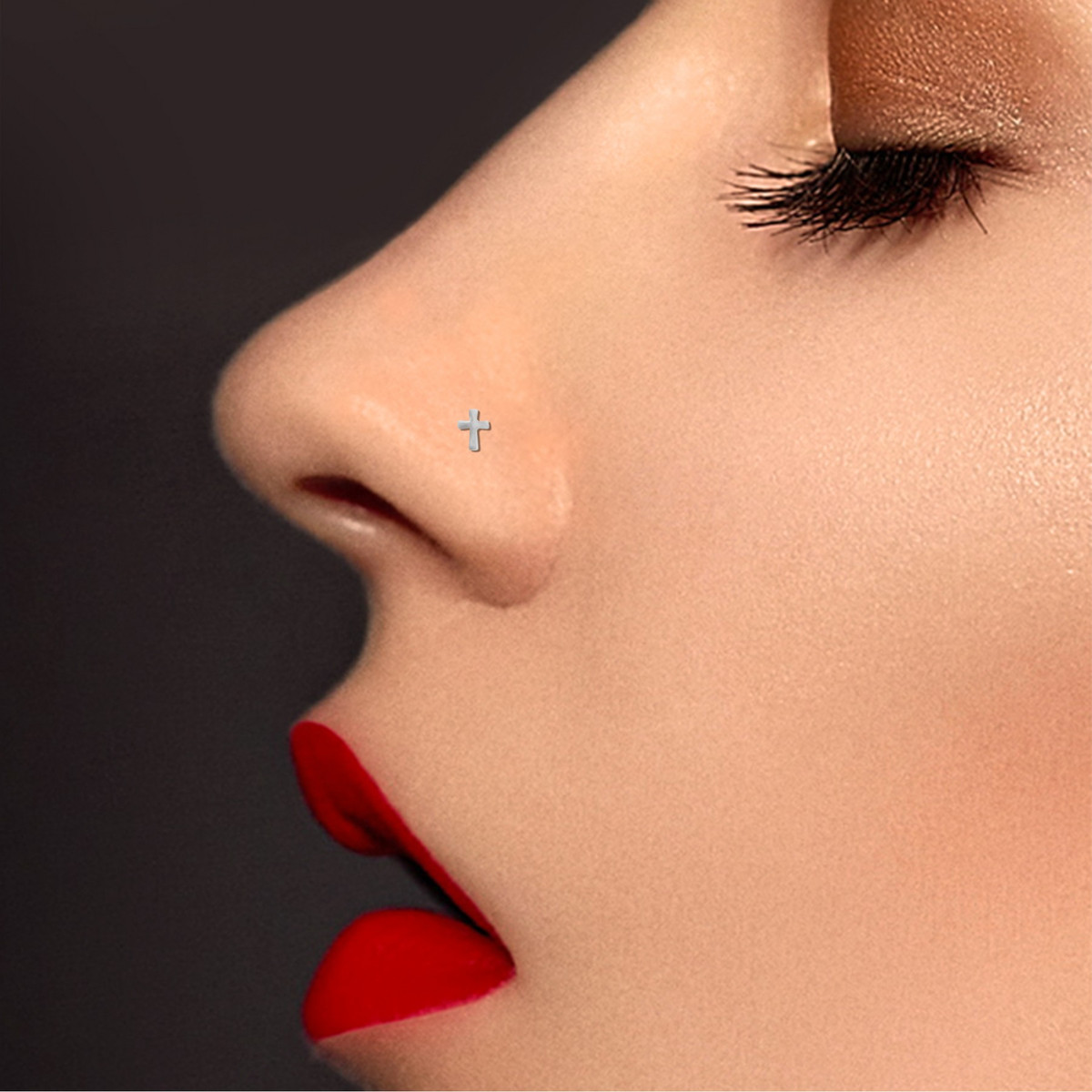 Piercing de nez croix or blanc avec barre pliée