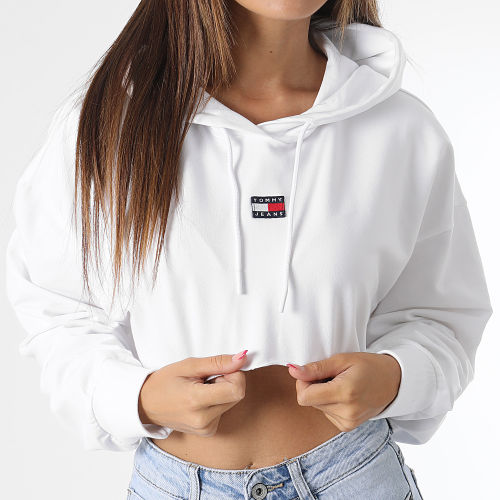 Sweat Capuche Crop Femme Badge 6126 Blanc