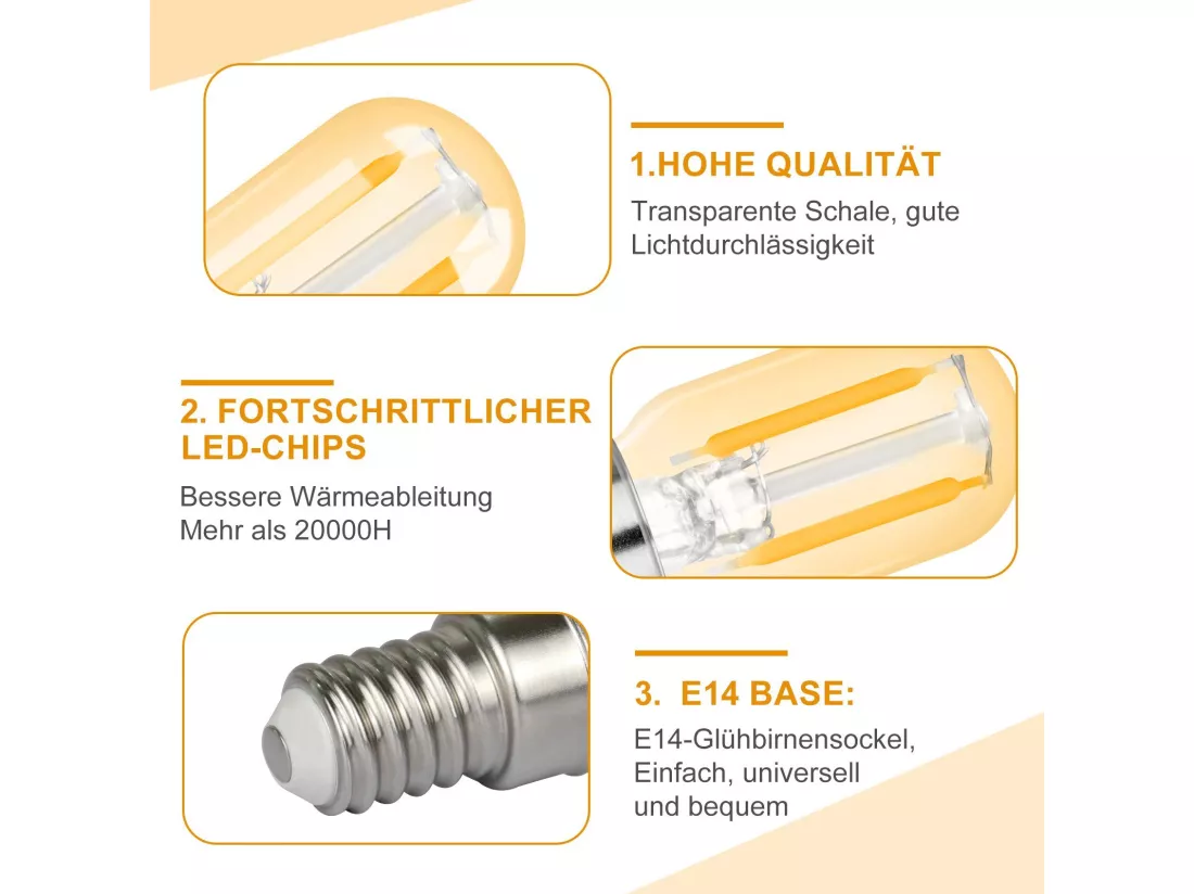 NETTLIFE Lot de 4 ampoules LED E14 blanc chaud lampes vintage T22 2 W rétro Edison à douille 2700 K économie d'énergie lampe de non variable