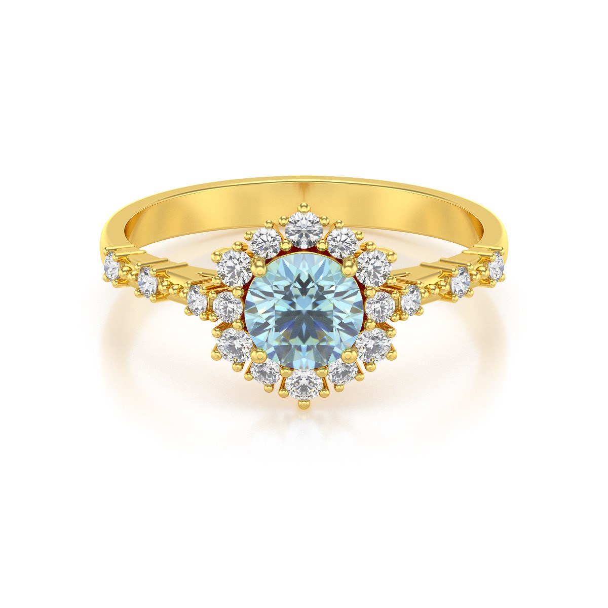 Bague ADEN Or 585 Jaune Aigue-Marine et diamants 3.25grs