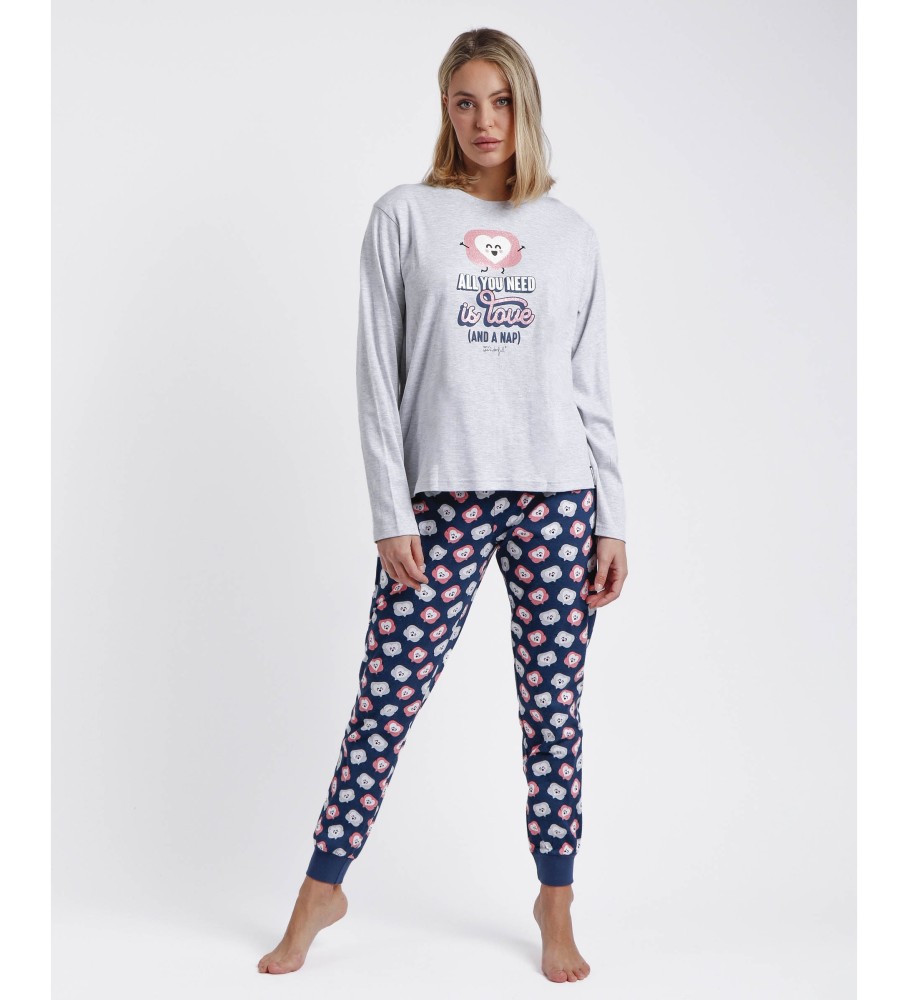 Pijama Aznar Innova de manga comprida com estampa de amor