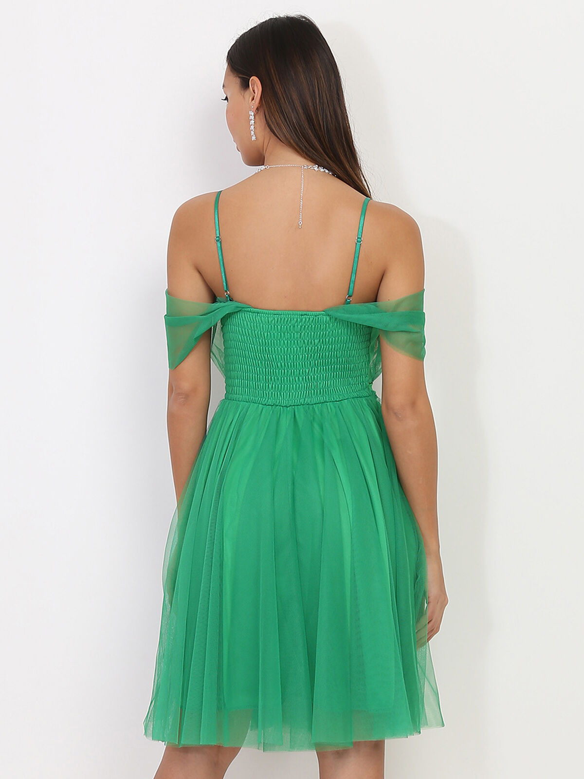 Robe en tulle à col bardot- Vert