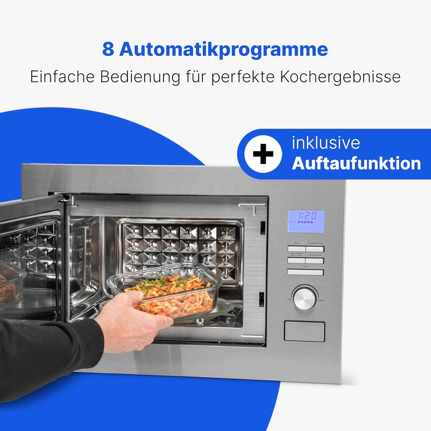 Bomann® Einbaumikrowelle mit Grill und Heißluft | 60cm | 900W Mikrowelle | 1300W Grill | 2300W Heißluft | inkl. Grillrost und Drehteller | 25L Einbau Mikrowellengerät | MWG 3001 H EB inox