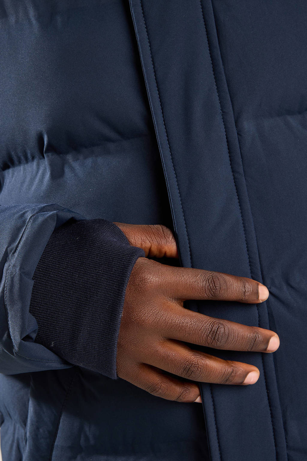 gewatteerde winterjas donkerblauw