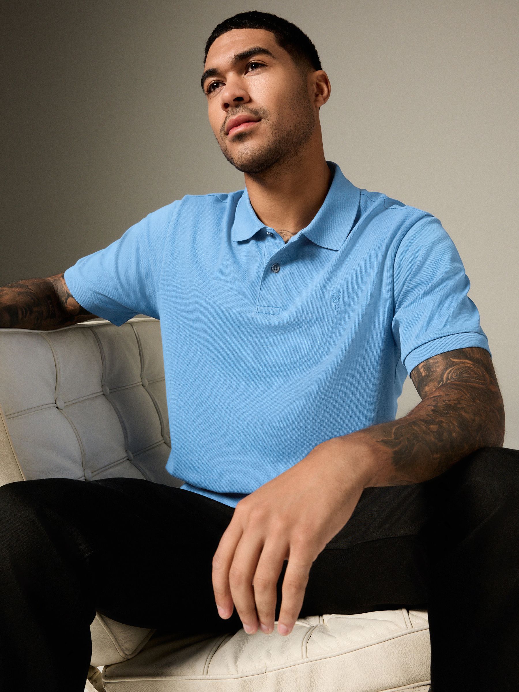 Blauw - Normale Pasvorm - Long-Sleeve Pique Polo Shirt