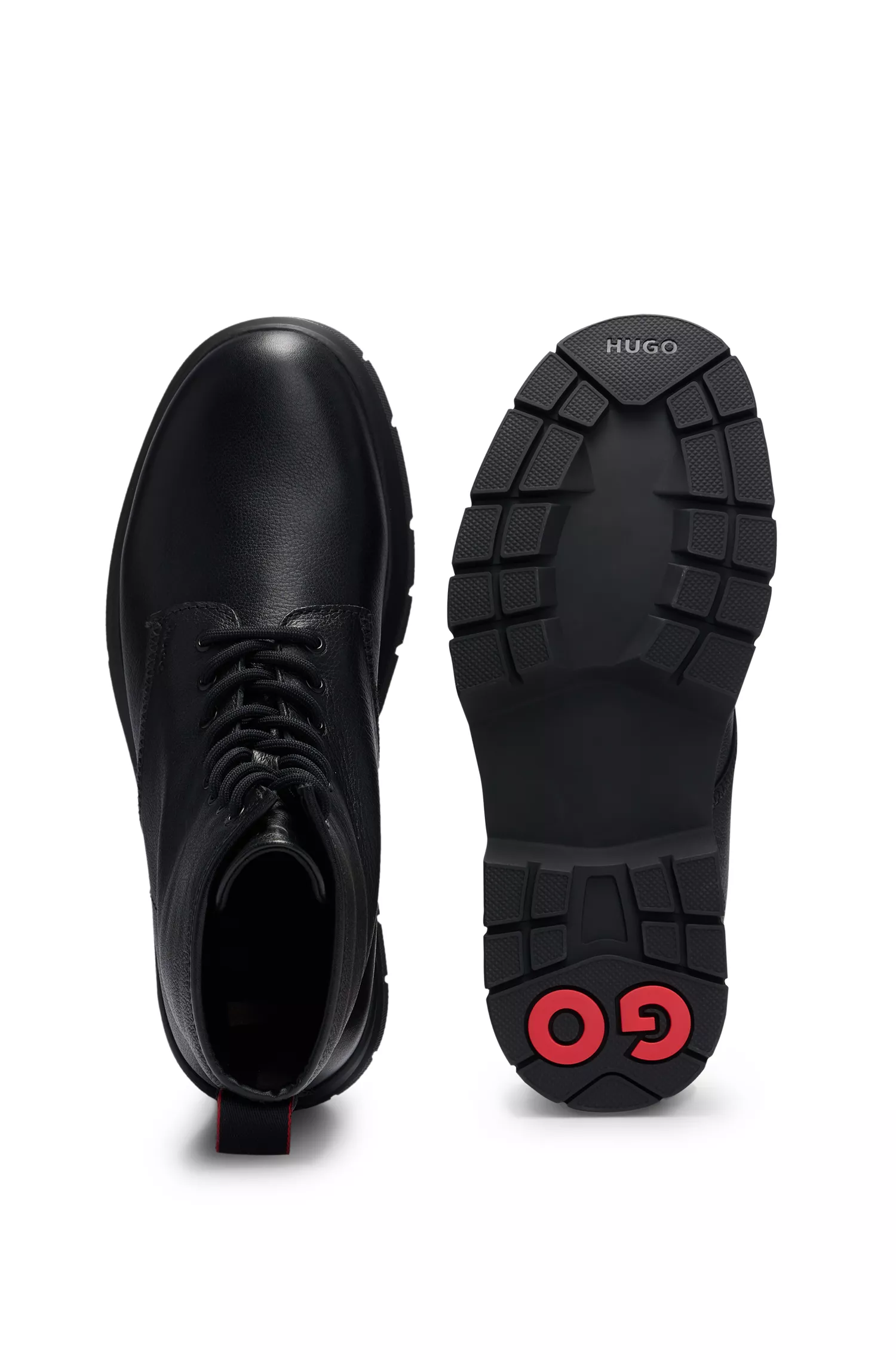 Botas de cano curto HUGO em couro granulado vermelho com alça de puxar exclusiva.