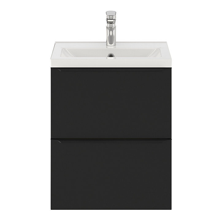 Meuble sous vasque faible profondeur à suspendre GoodHome Imandra noir mat L. 50 x H. 60 x P. 36 cm