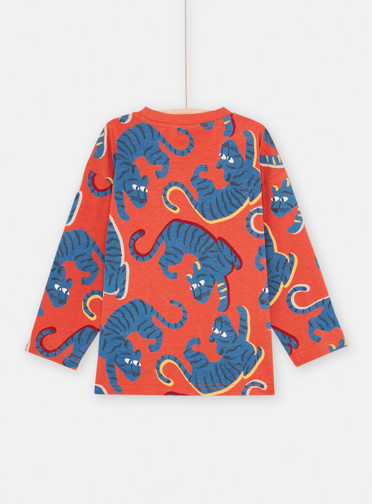 T-shirt brique et bleu à imprimé panthère garçon