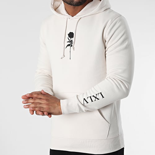 Sweat Capuche Chest Roses Beige Noir