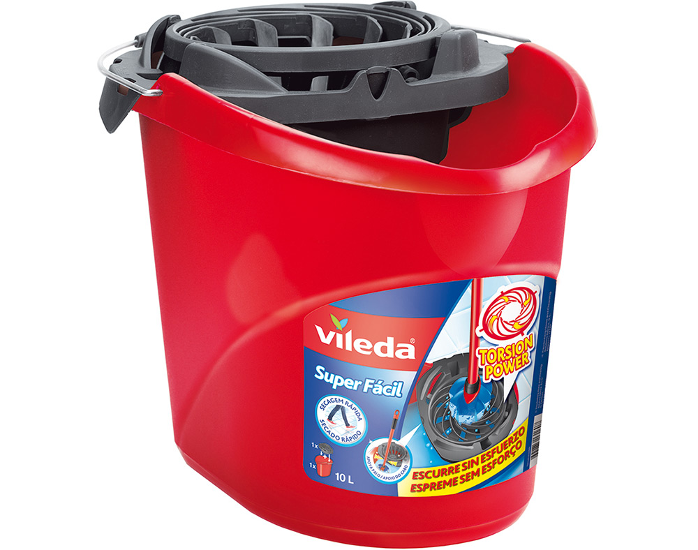 BALDE COM ESPREMEDOR SUPERFÁCIL VILEDA VERMELHO 10 L