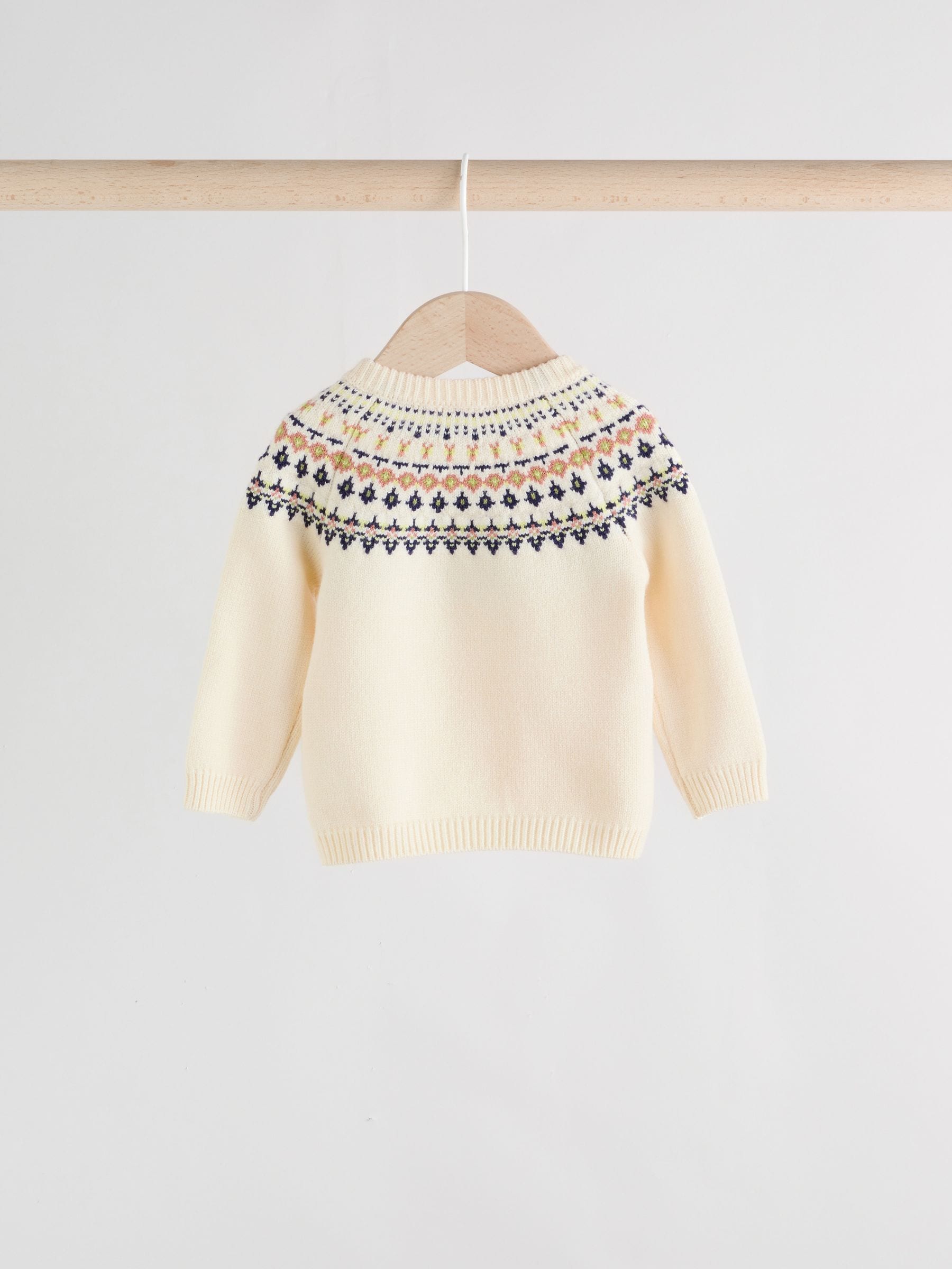 Crèmekleurig met fairislemotief - Babyset van gebreide top en legging (0mnd-2jr)