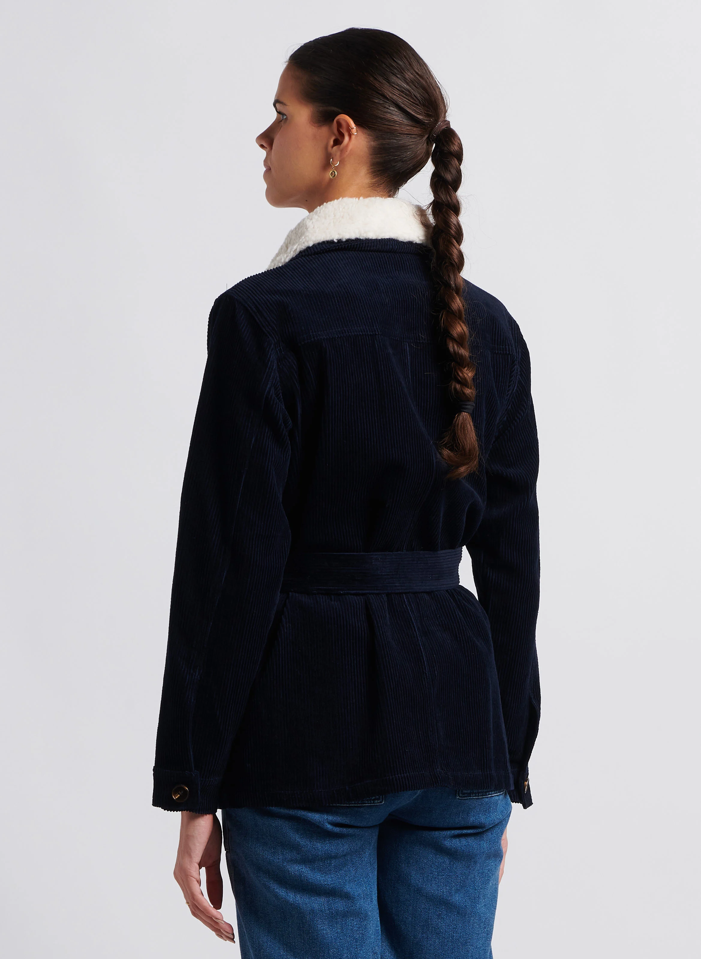 LARA - Veste col classique en coton de velours côtelé| Bleu
