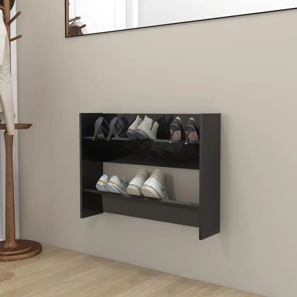 vidaXL - 2-laags Wandshoenenkast 6 paar - Zwart - Bewerkt hout - 80x18x60 cm