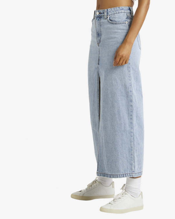 Rvca Denim Midi Skirt Vintage Blue