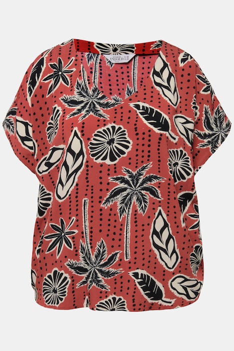 Blusenshirt, oversized, Palmen Print, V-Ausschnitt