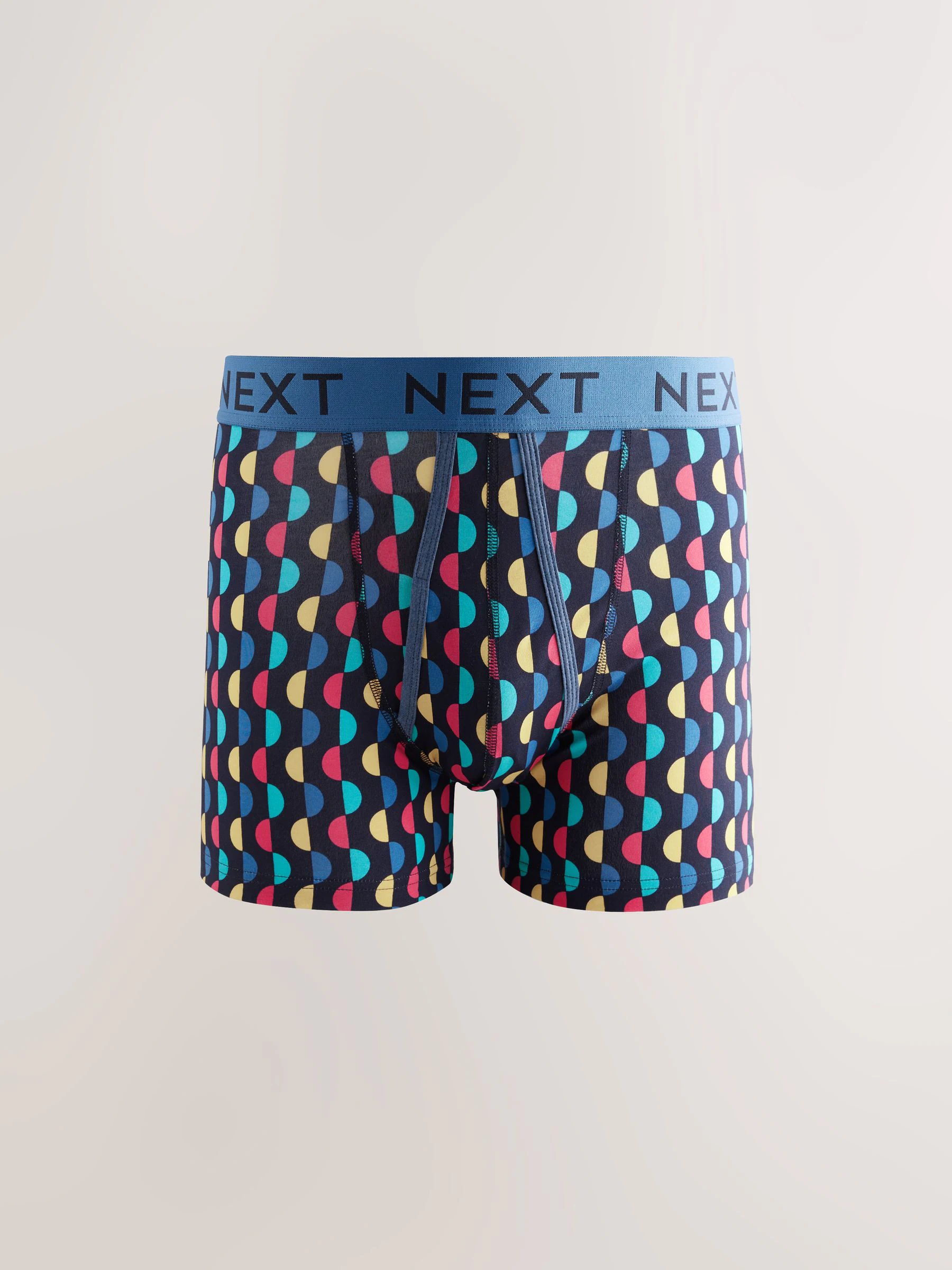 Marineblauwe kleur met opvallende stippen en strepen - Verpakking van 10 - Boxershorts met A-voorkant