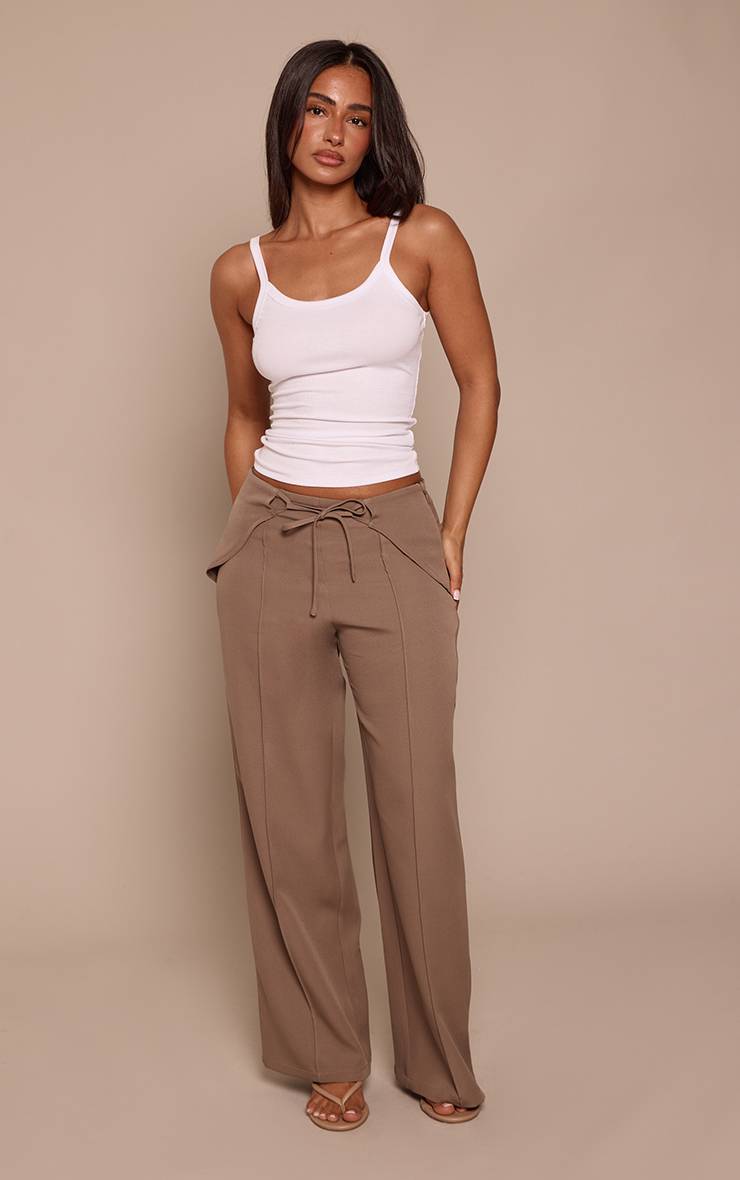 Gris Pierre Pantalon Tailleur Droit Petite Avec Détail Couture Et Nœud À Nouer Devant