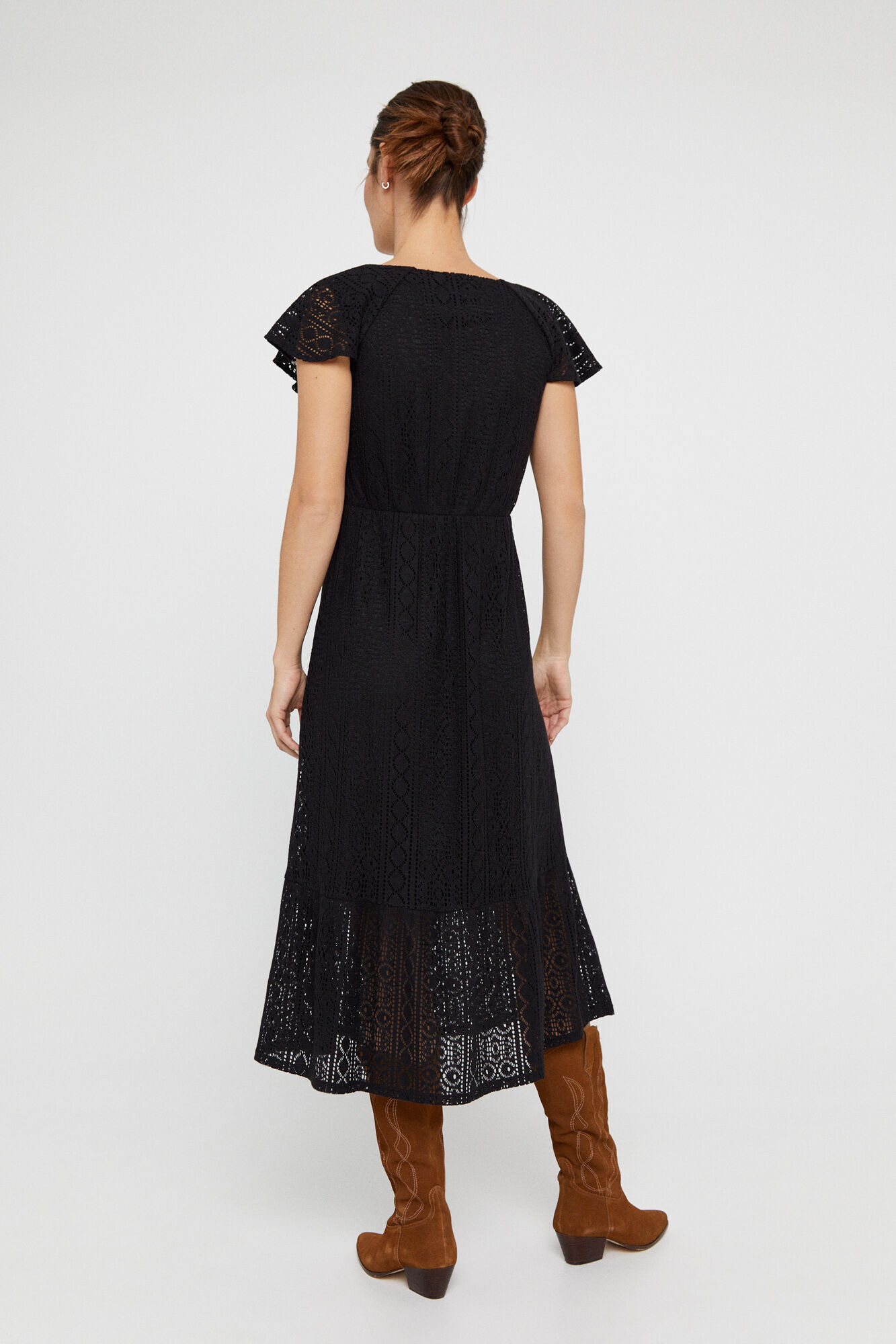 Vestido de malha vazada - Preto