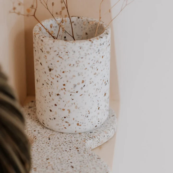 Humdakin - Terrazzo Aufbewahrung mit Deckel, Lucca, Ø 10 x 14 cm, rot / beige