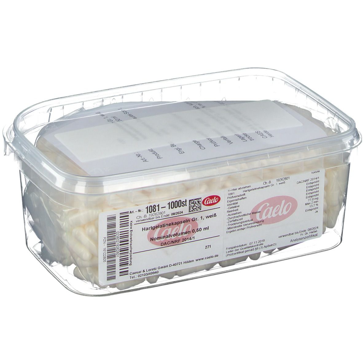 Hartgelatine Kapseln Gr, 1, weiß
