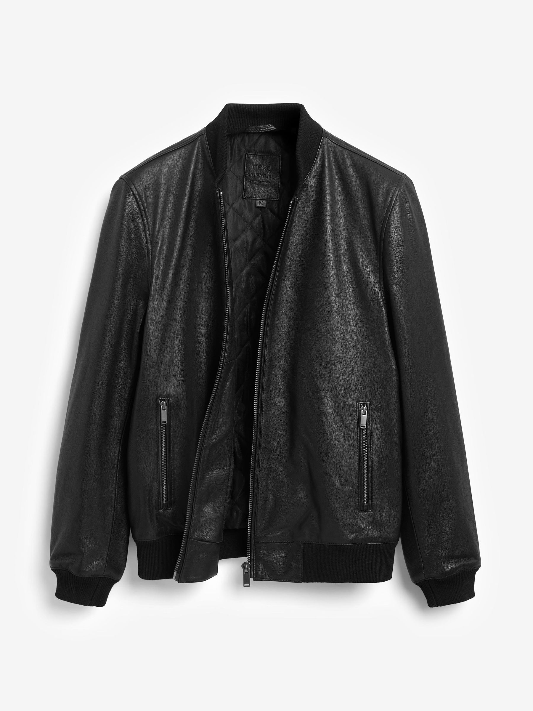 Zwart - Signature leren bomberjack