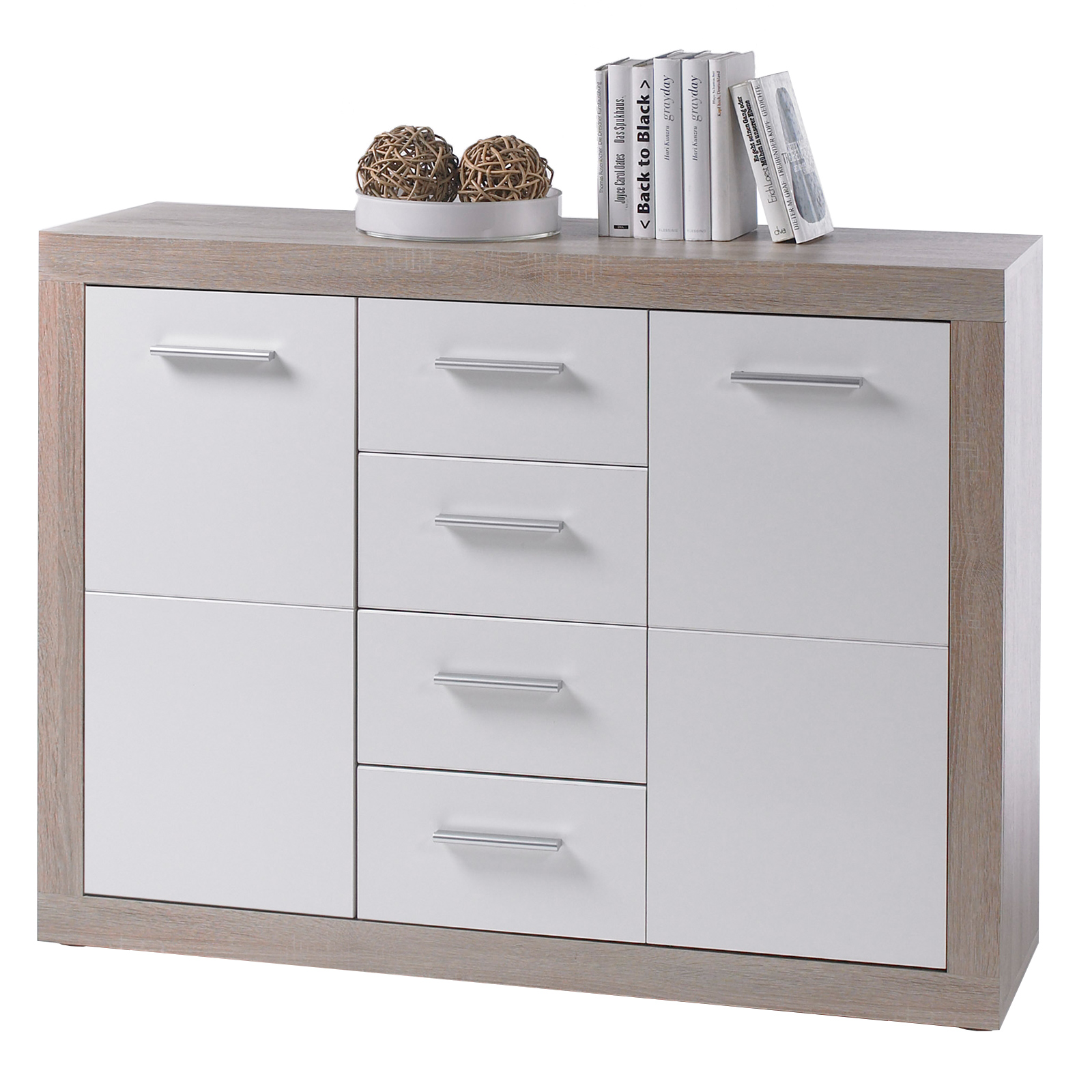 Kommode - Sonoma Eiche - weiß - 117 cm