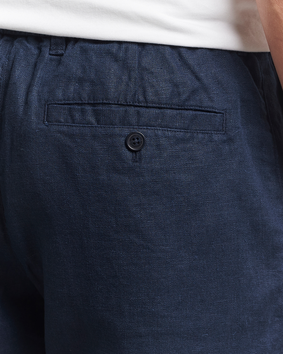 NN07 Billie Pleated Linen Drawstring Shorts Navy Blue