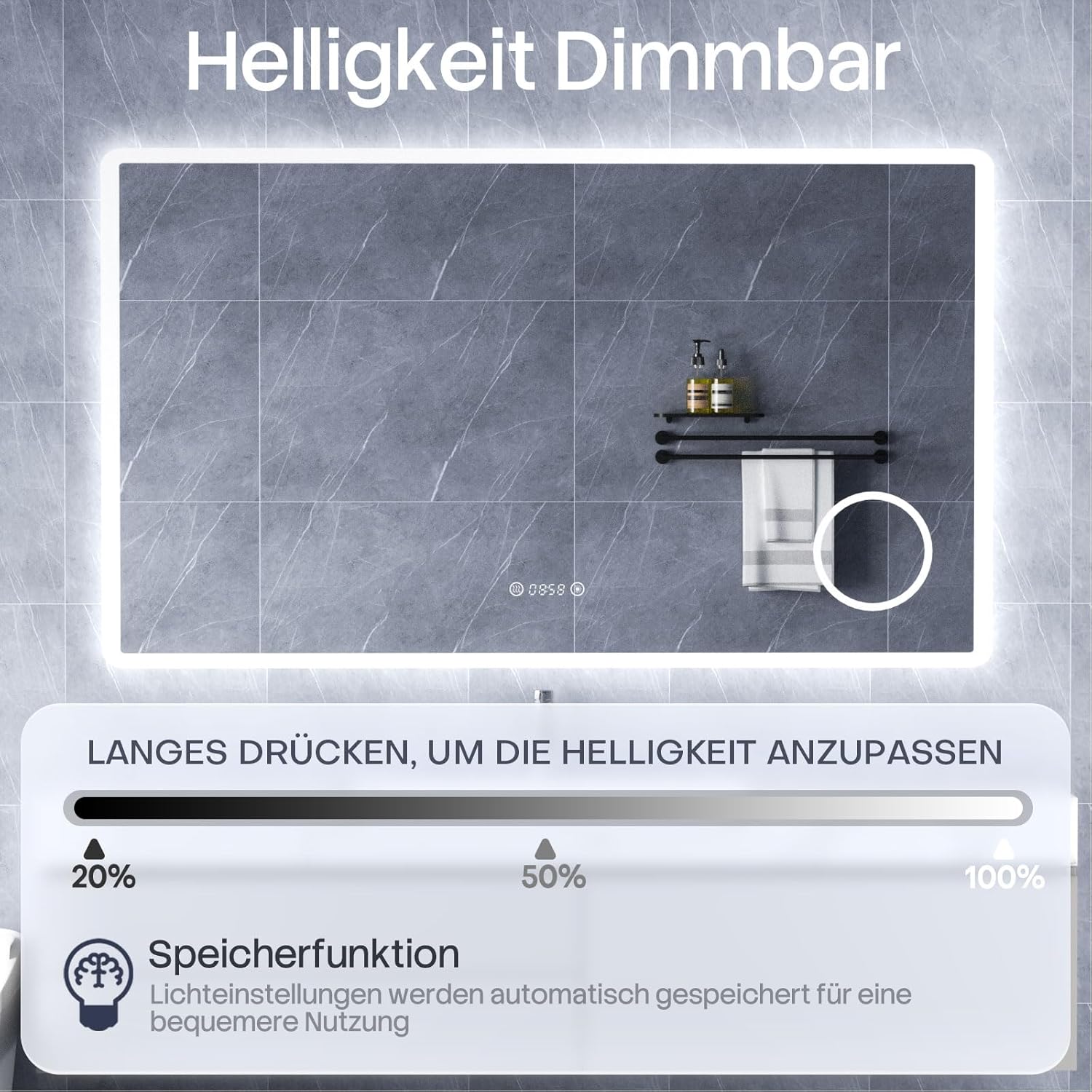 HySail Badspiegel mit Beleuchtung, 5mm Hochauflösender Silber-Spiegel, 3 Farbtemperaturen & Dimmbare Helligkeit, Wandspiegel mit Touch-Schalter & Anti-Beschlag, Rechteckig