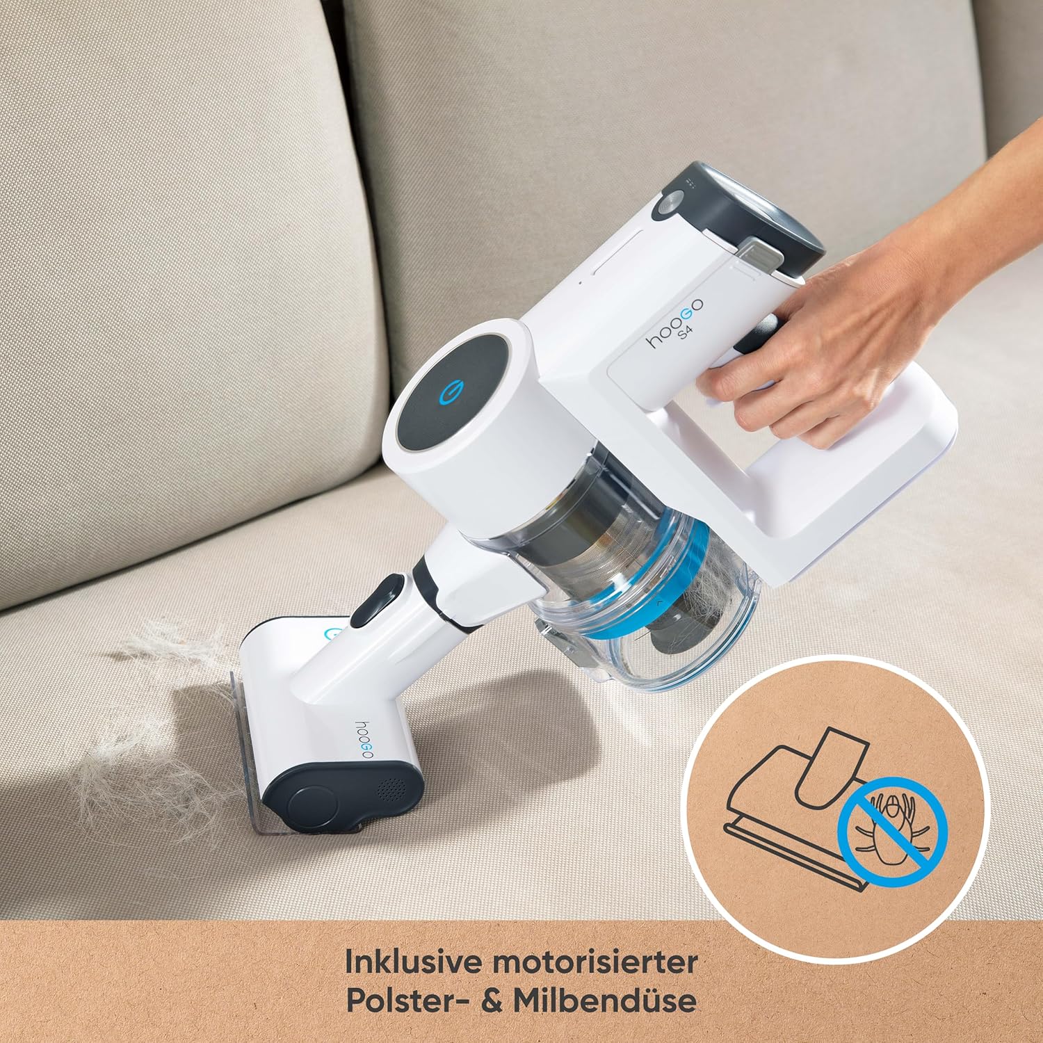hoogo Akku Staubsauger S4 2in1 | 400W | 23.000 Pa | beutellos kabellos | Laufzeit bis zu 60 Min. | Handstaubsauger | Tierhaare | LED Beleuchtung | Qualität aus Deutschland