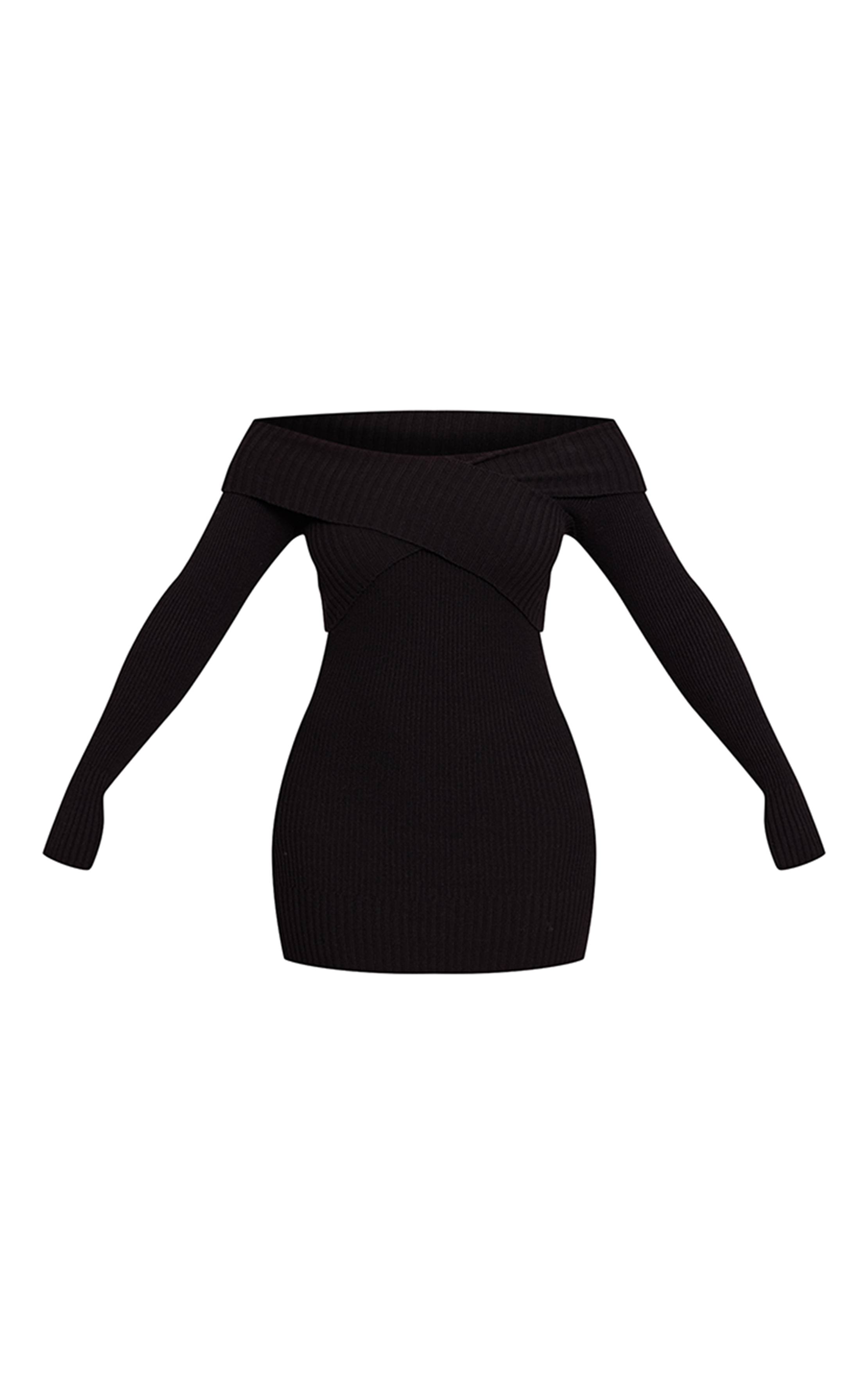 Noir Robe Moulante En Maille À Encolure Bardot Shape