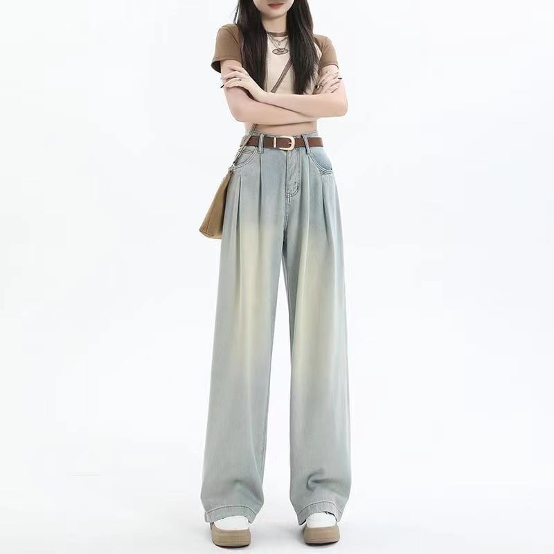 Everose - High Waist Washed Wide Leg Jeans