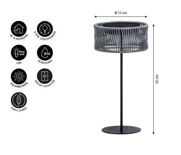Dehner Solar-Tischleuchte Tyra, ca. Ø17/H35