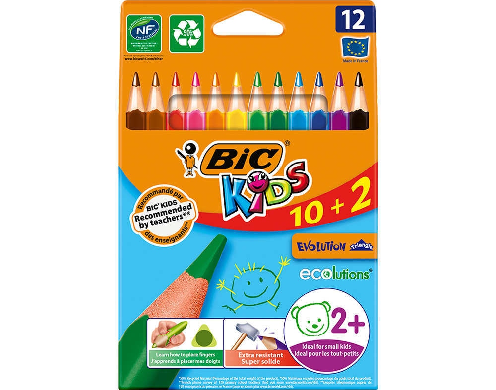 LÁPIS DE COR KIDS EVOLUTION BIC TRIANGULARES 12 UNIDADES