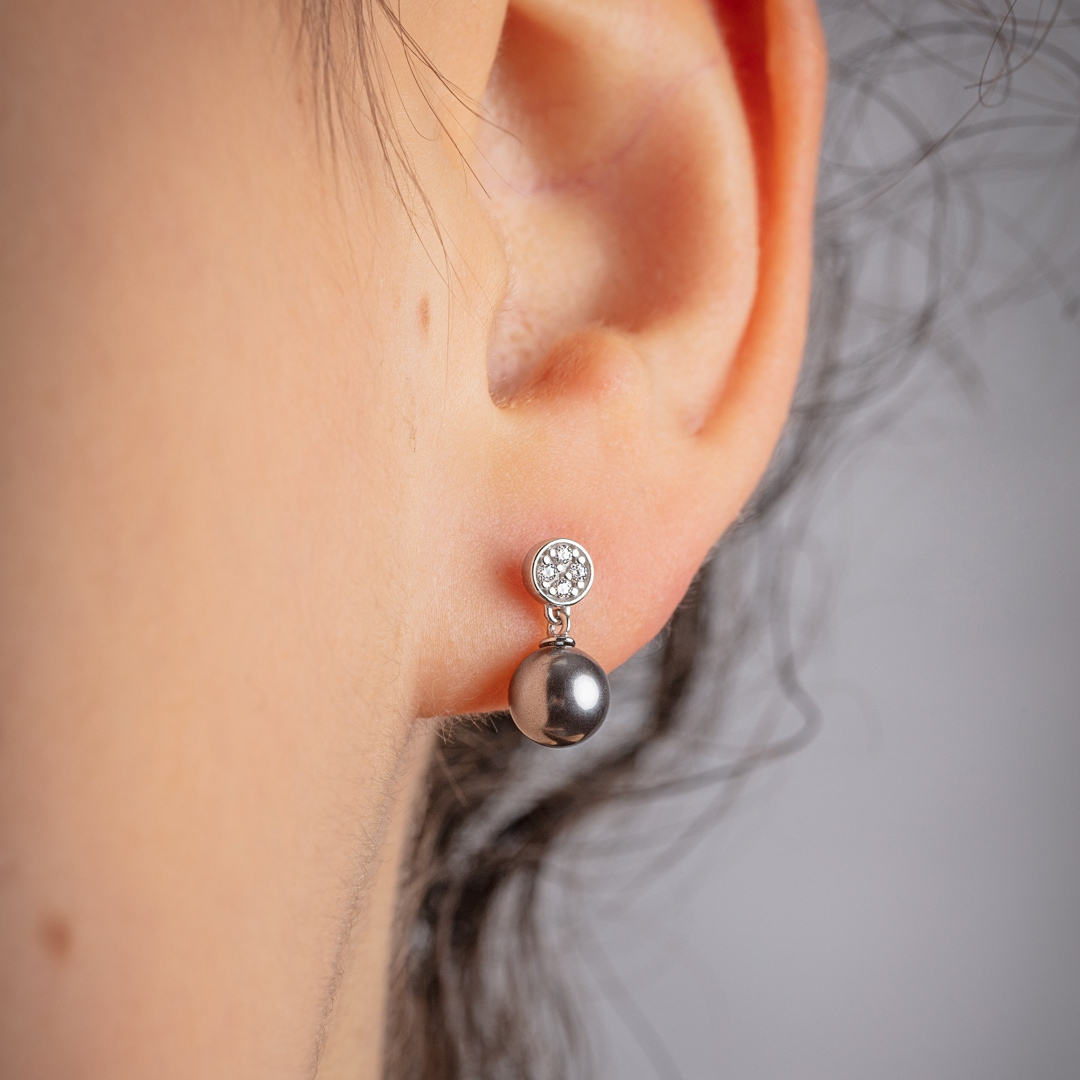 Ohrstecker 925 Silber rhodiniert mit blauen Kunstperlen 6mm & Zirkonia