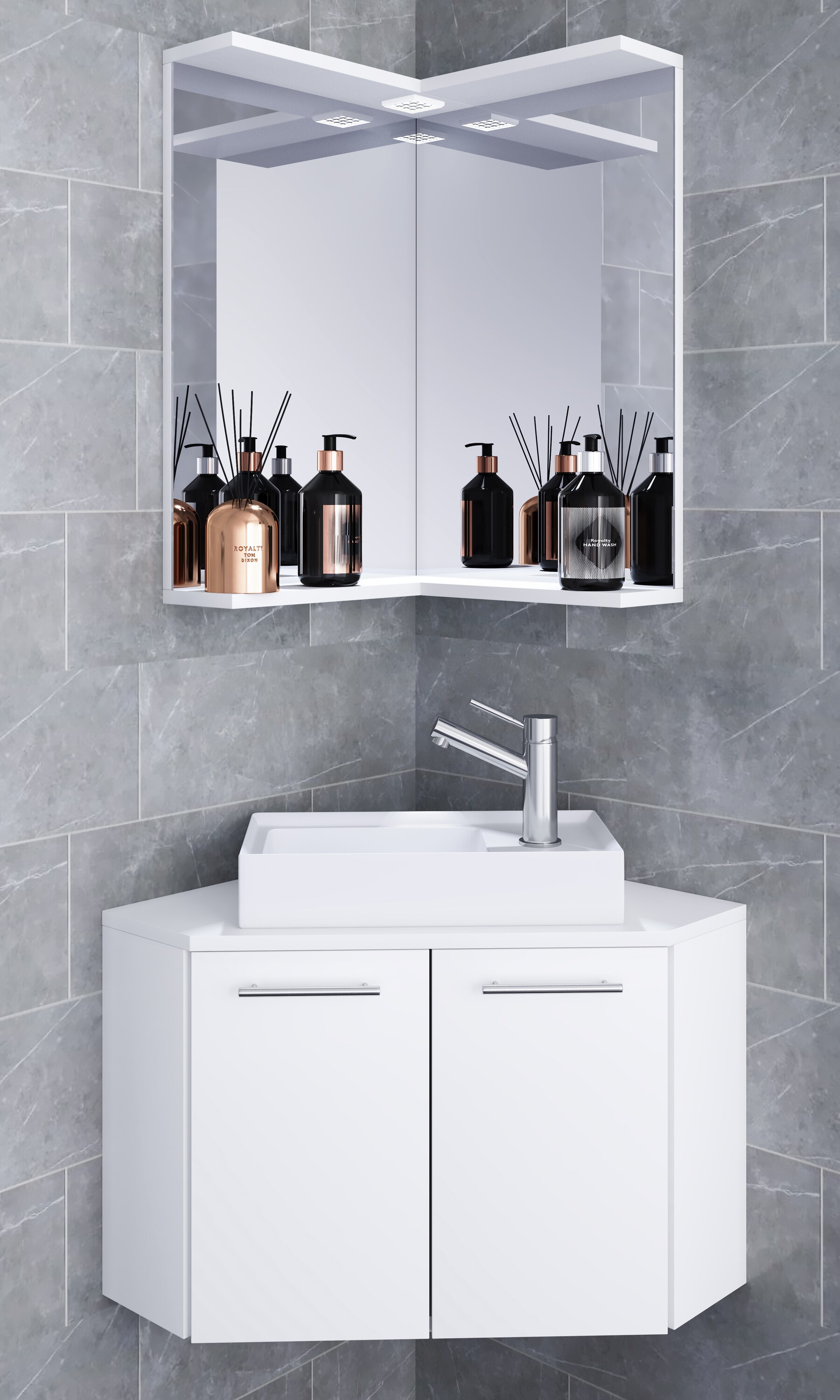 VCM 3-tlg Badmöbel Set Gäste WC Gästebad Waschplatz Waschtisch klein ecke Vilosa