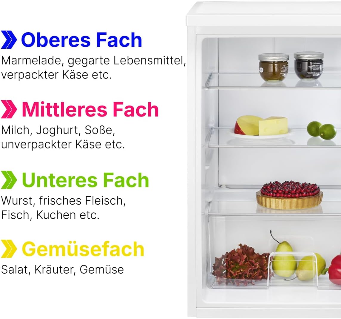 Bomann® Kühlschrank ohne Gefrierfach | Energieklasse D | 85cm | leise 39dB | 3 Ablagen | Türanschlag wechselbar | 133L | Kühlschrank klein mit Gemüsefach | Standardkühlschrank | VS 2195.1 weiß