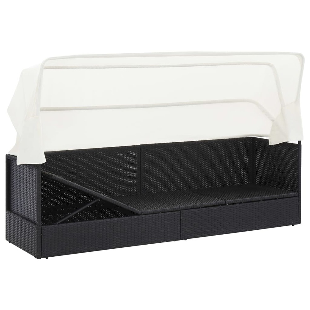 Transat chaise longue bain de soleil lit de jardin terrasse meuble d'extérieur avec auvent noir résine tressée
