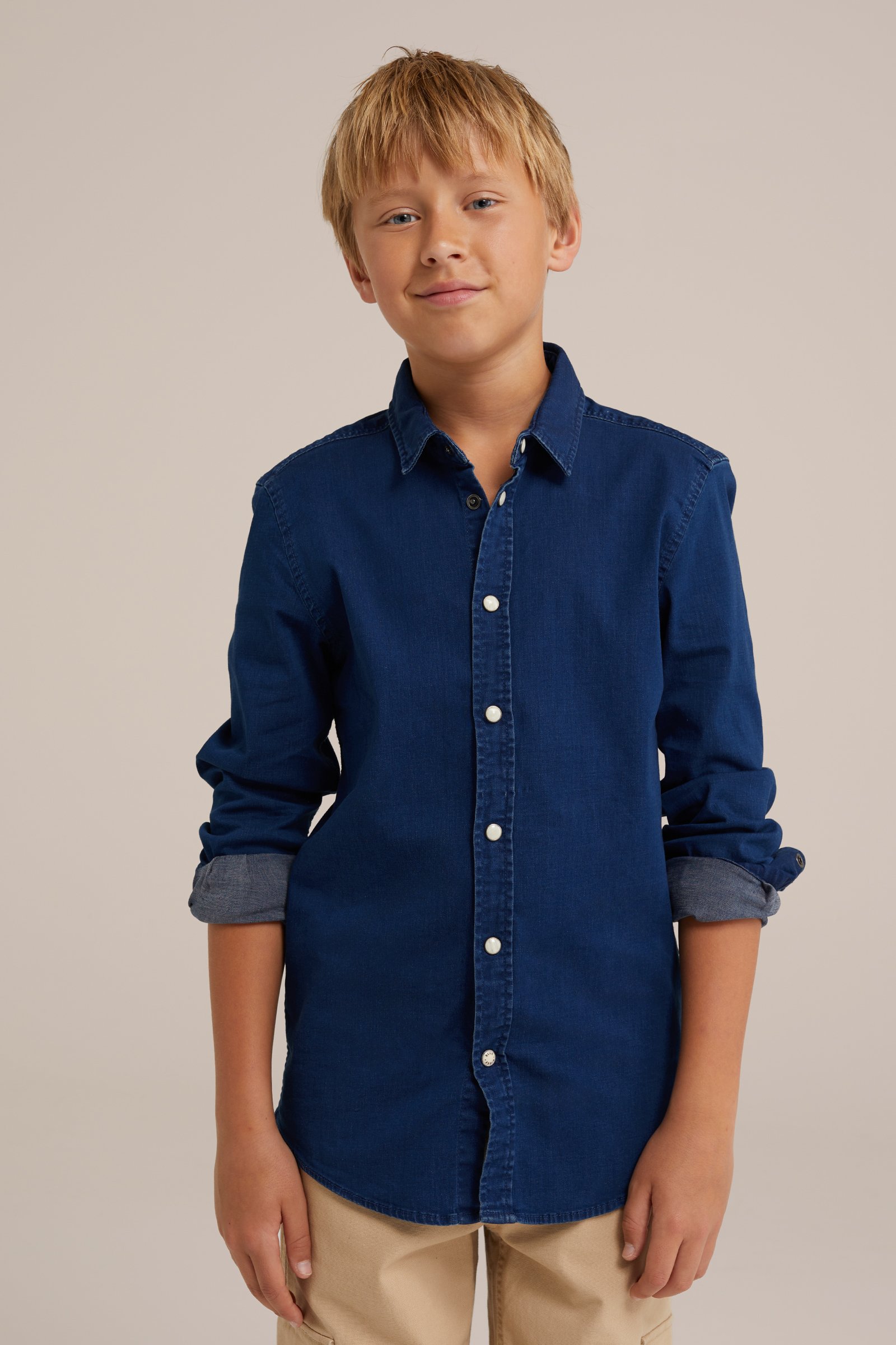 Jongens denim overhemd met stretch Blue Ridge Donkerblauw