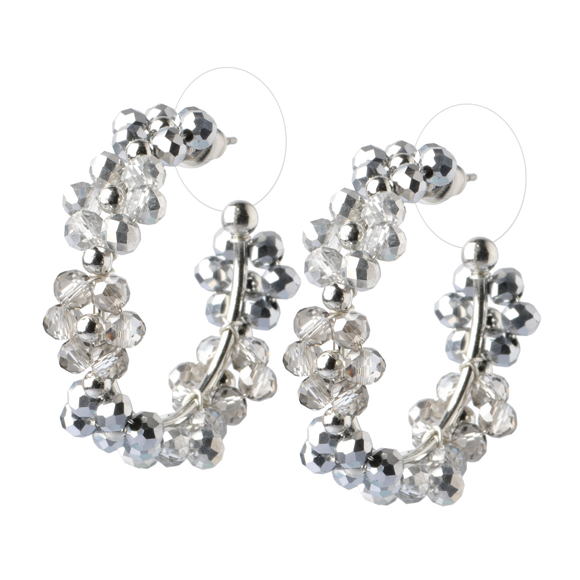 Gina Benotti Damen Creolen mit Blumen-Details grau / silber