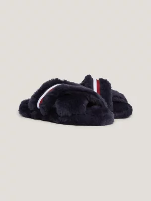 Pantufas de pele sintética com listras globais