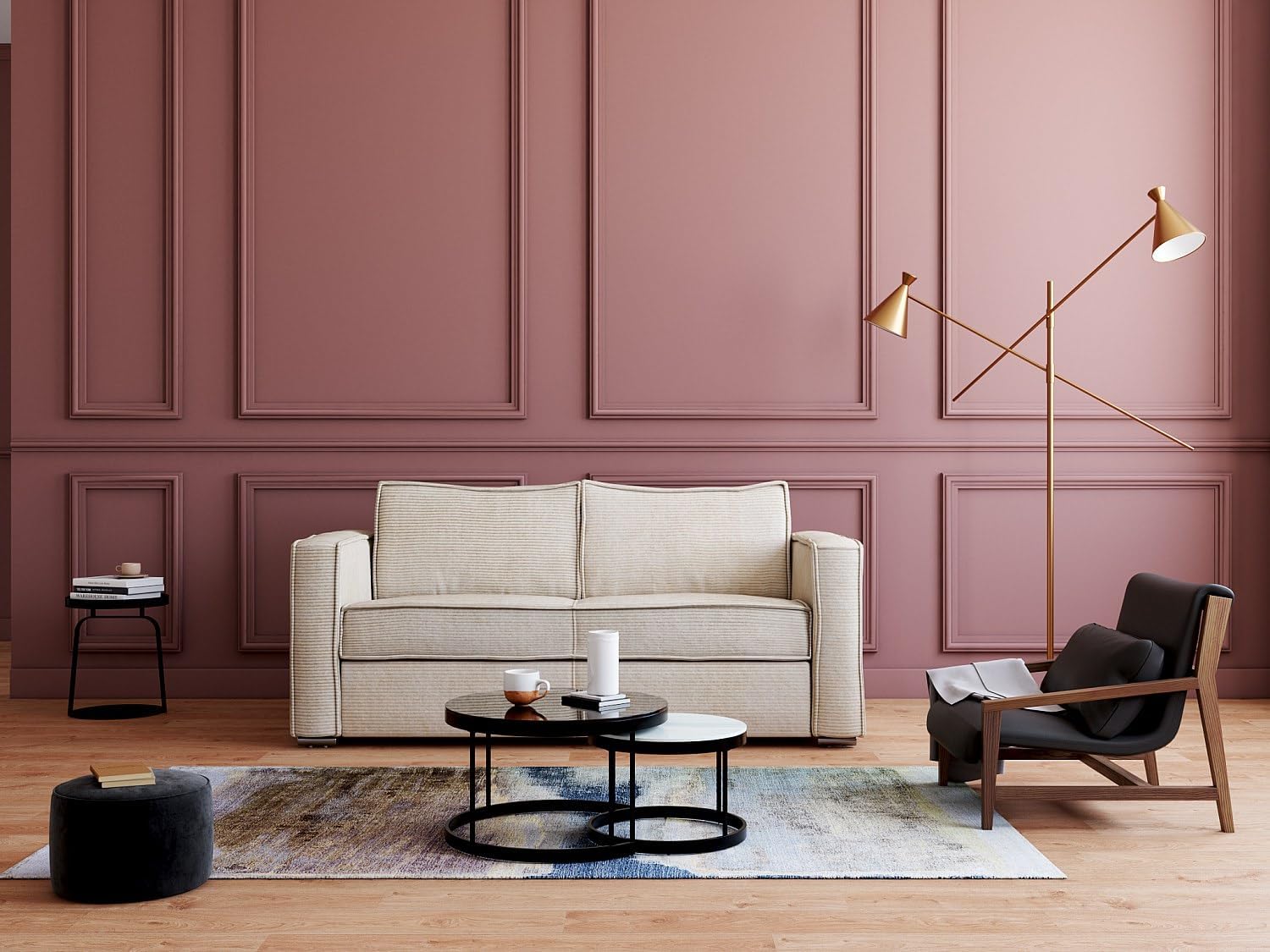 Vente-unique-Schlafsofa mit Matratze 4-Sitzer - Cord - Beige - Liegefläche 160 cm - Matratze 14 cm - Loreto