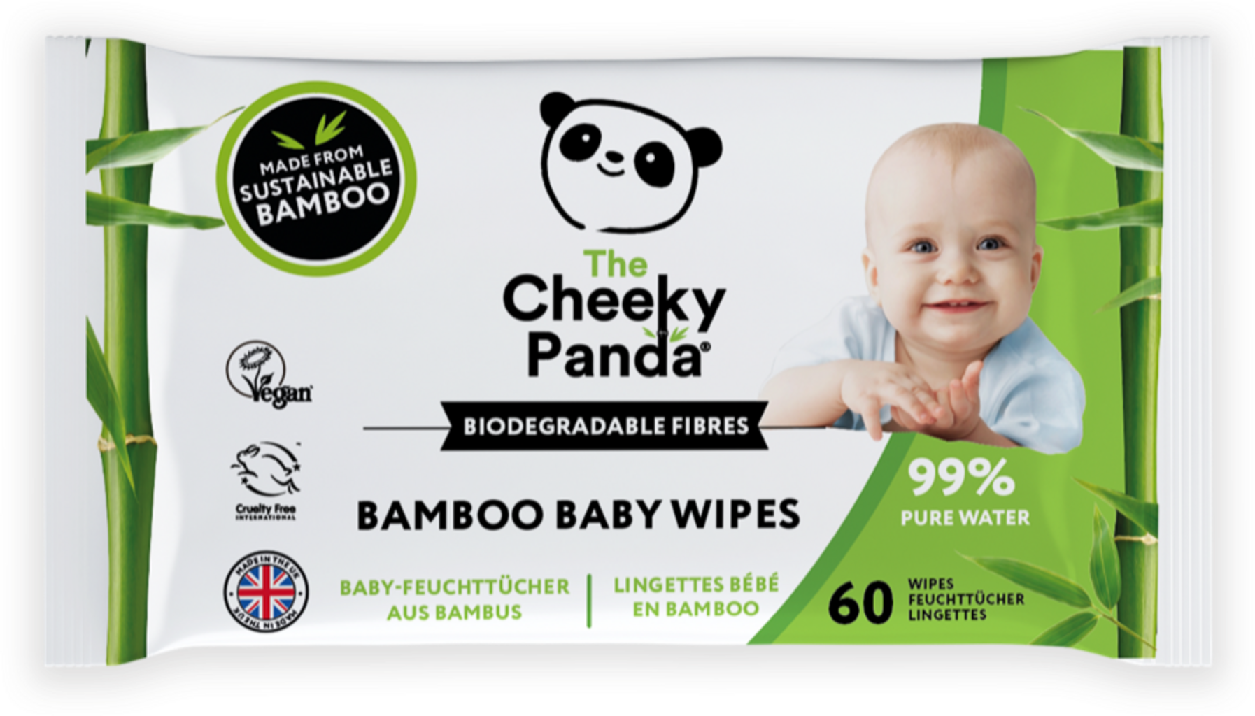 The Cheeky Panda  Baby Feuchttücher, 60 Stk