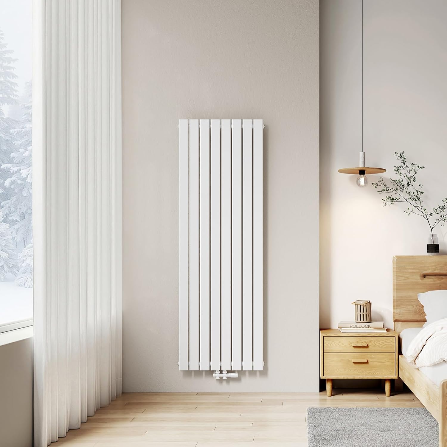 EMKE Vertikal Heizkörper 1600x460 mm Design Flachheizkörper mit Mittelanschluss, Einlagig Weiß Paneelheizkörper Wandheizkörper für Bad, Schlafzimmer & Wohnzimmer, 751W