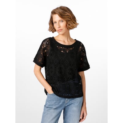 Damenshirt Lochmuster, Schwarz