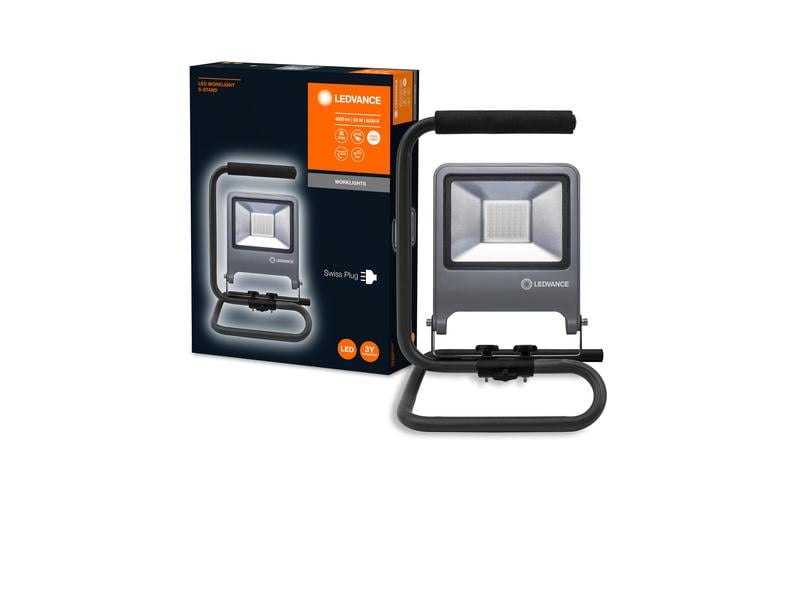 Ledvance Scheinwerfer Worklight S-Stand CH Plug, 50 W, 4000 Flexibles, tragbares Arbeitslicht mit Stecker-Typ J (SEV 1011)