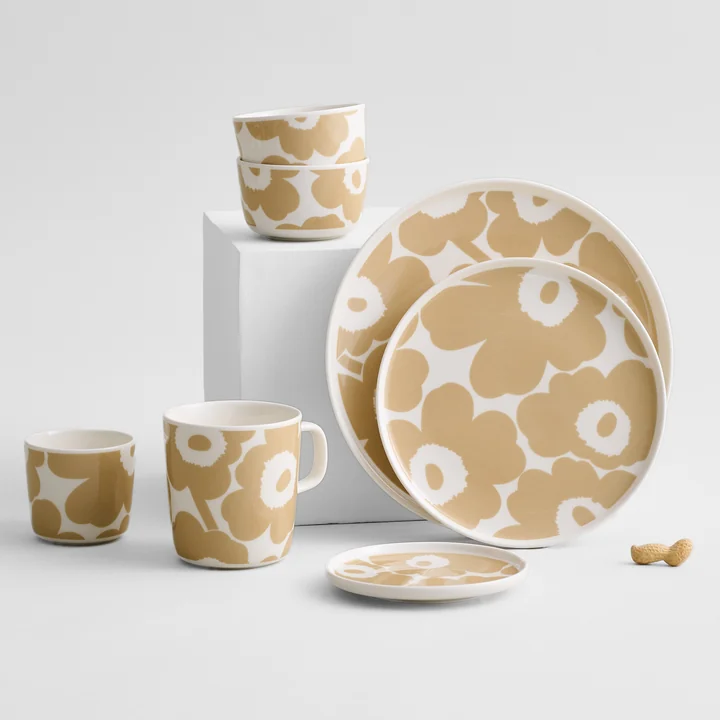 Marimekko - Oiva Unikko Teller, Ø 25 cm, weiss / dark cherry / braun
