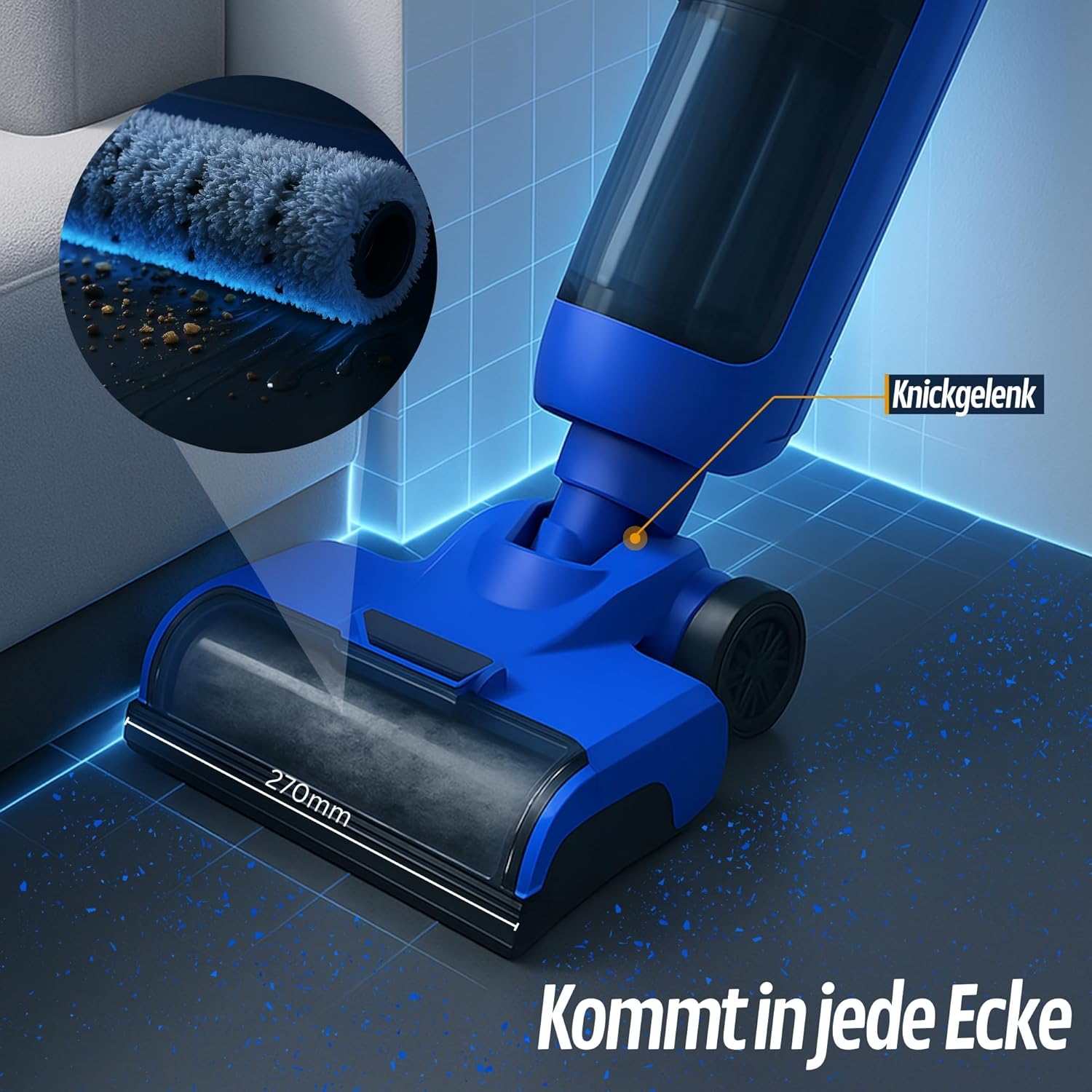 Nass Trockensauger Akku – starker Kabelloser Wischsauger mit Selbstreinigung, 700ml Doppeltank, HEPA-Filter, Display, 360° Bürste, für Hartboden, Laminat, Fliesen, Tierhaare & Parkett
