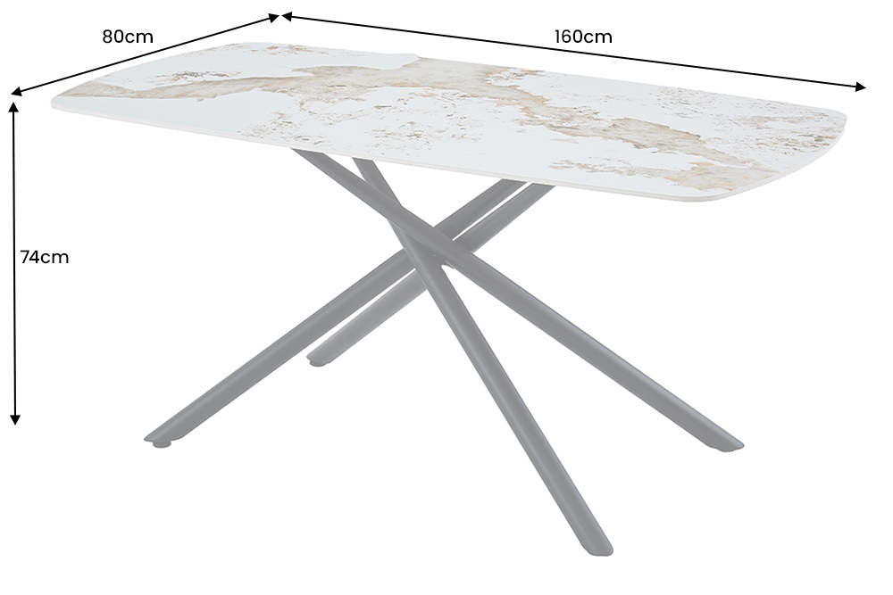 Design Esstisch OSAKA 160cm weiß schwarz Pandora Keramik Sterngestell Metall