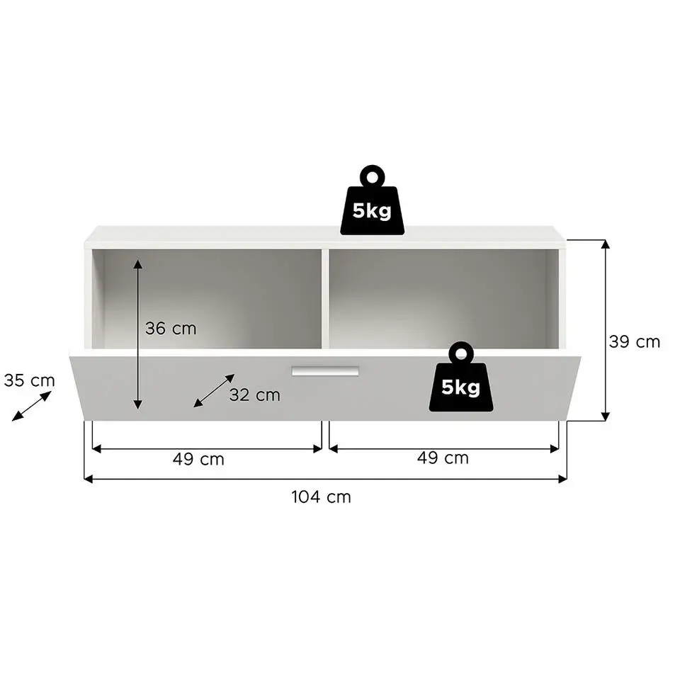 Hioshop Vaga schoenenkast wandgemonteerd 104x39cm 1 klepdeur wit